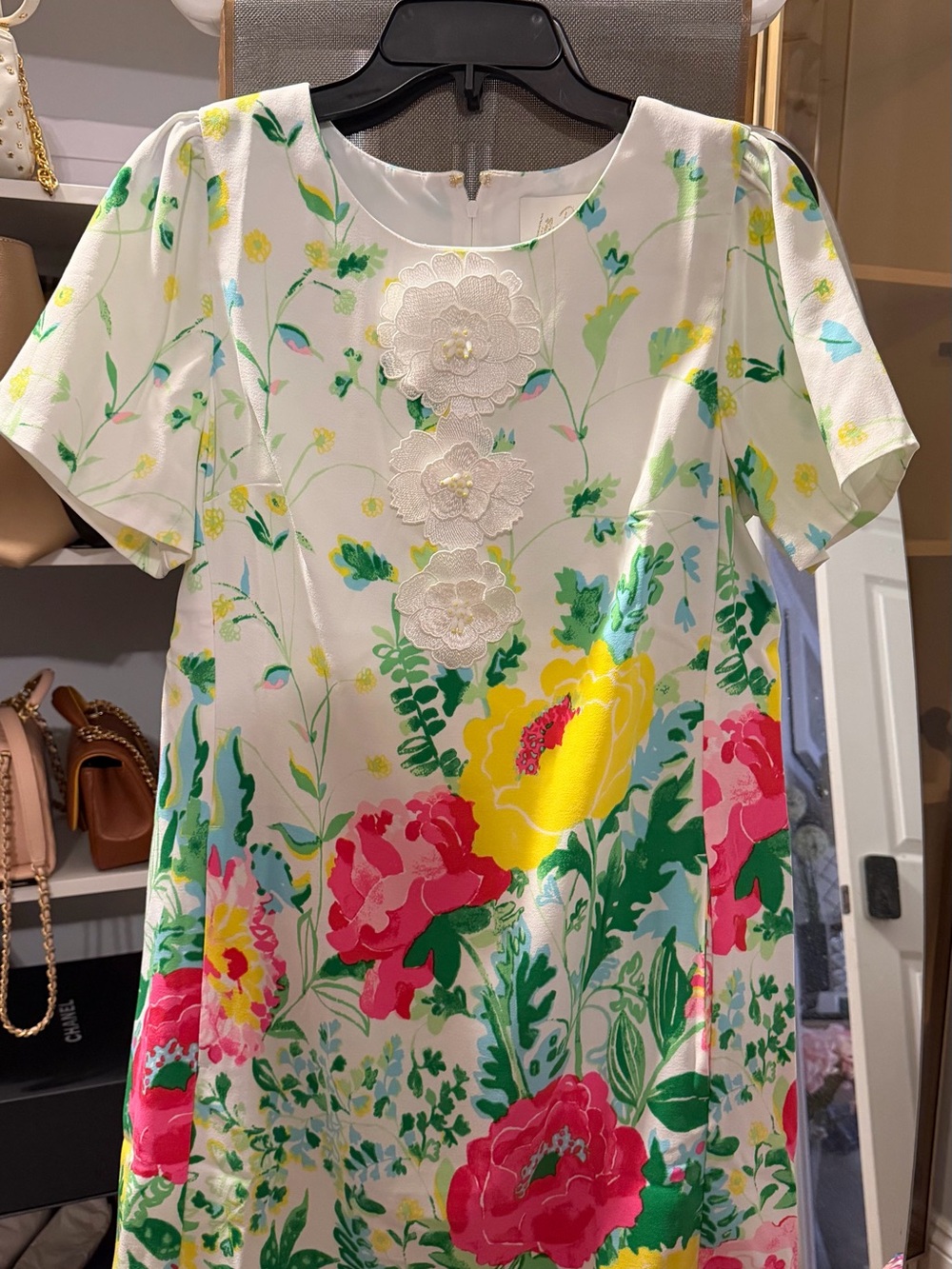 Lilly Pulitzer White Mini Dress with Pink, Yellow & Green Floral Print